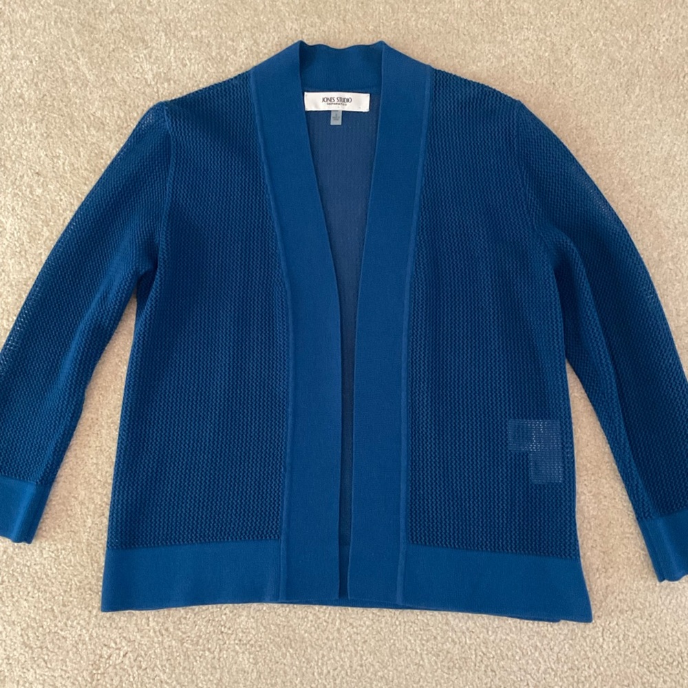 Jones Studio Open-Front Knit Blue Cardigan, Small